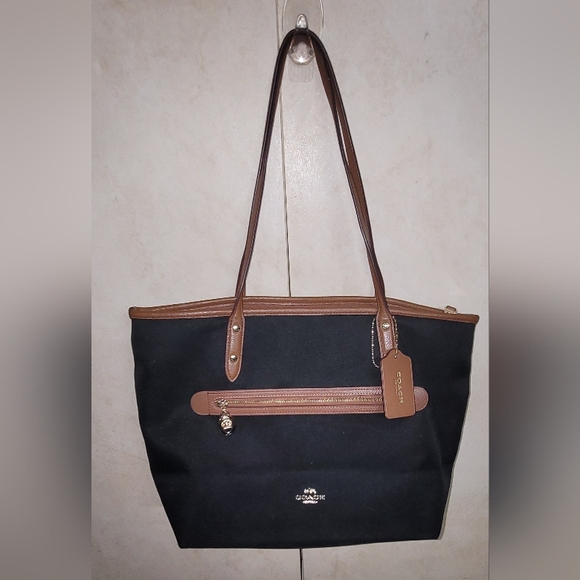 Coach Handbags - Coach Black Tote with Brown Trim
